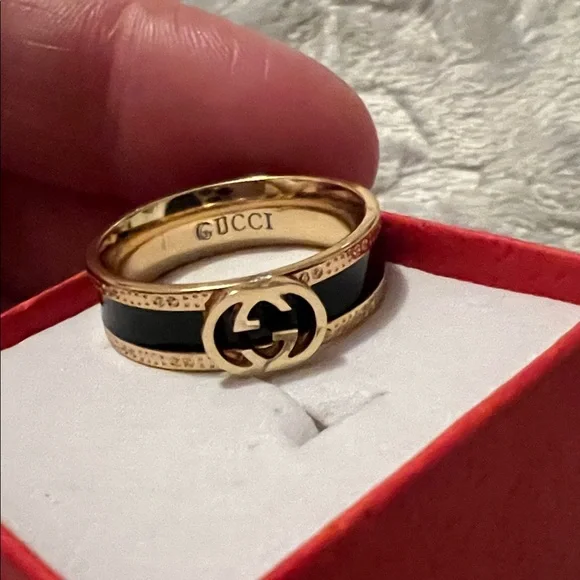 Fashion Jewelry Gold-Tone Stacked Logo Style Ring - Picture 4 of 4